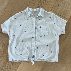 Madewell Light Blue Striped Peace Sign Shirt